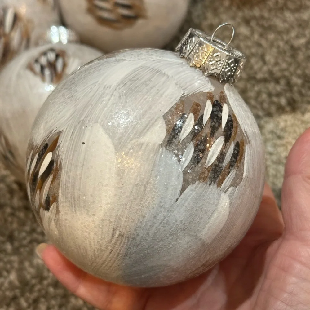 Vintage Pier 1 Glass Feather Christmas Ornaments - Set of 11 Cream Brown Black.